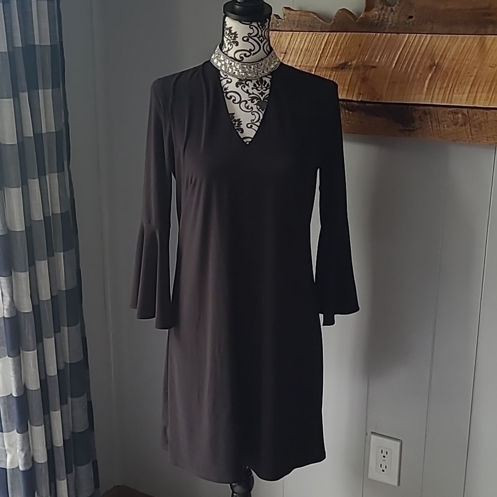 MSK sz small black rhinestone collar jewels front cut out formal dress